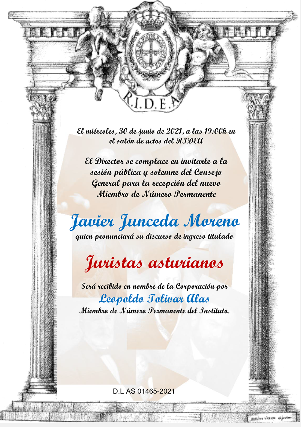 Imagen - Sesión pública y solemne del Consejo General para la recepción del nuevo Miembro de Número Permanente Javier Junceda Moreno