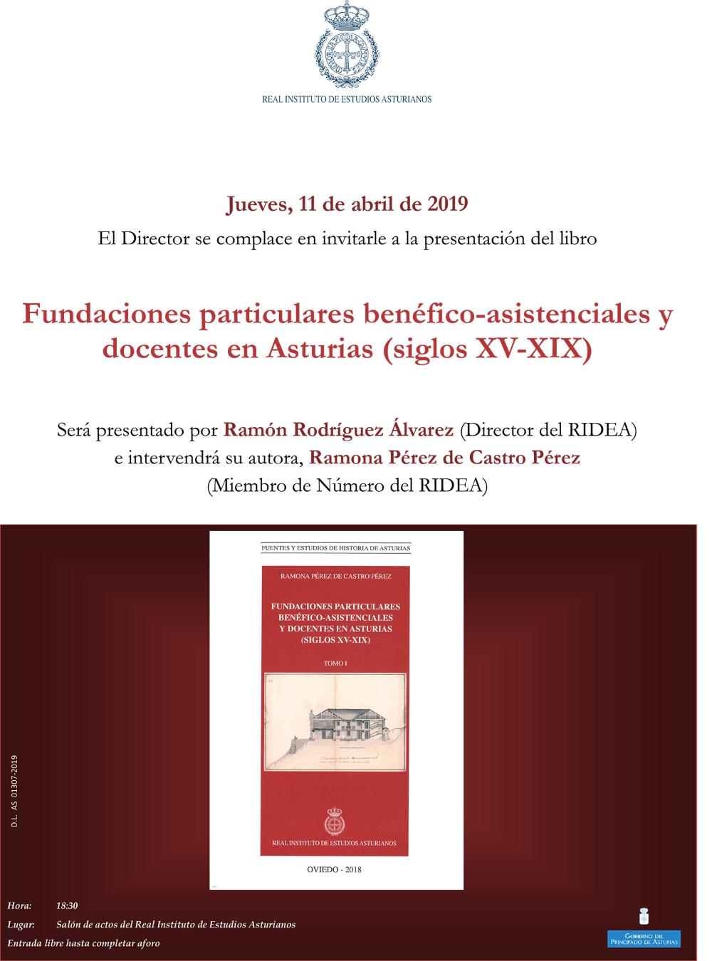 Imagen - Presentación del libro Fundaciones particulares benéfico-asistenciales y docentes en Asturias (siglos XV-XIX)