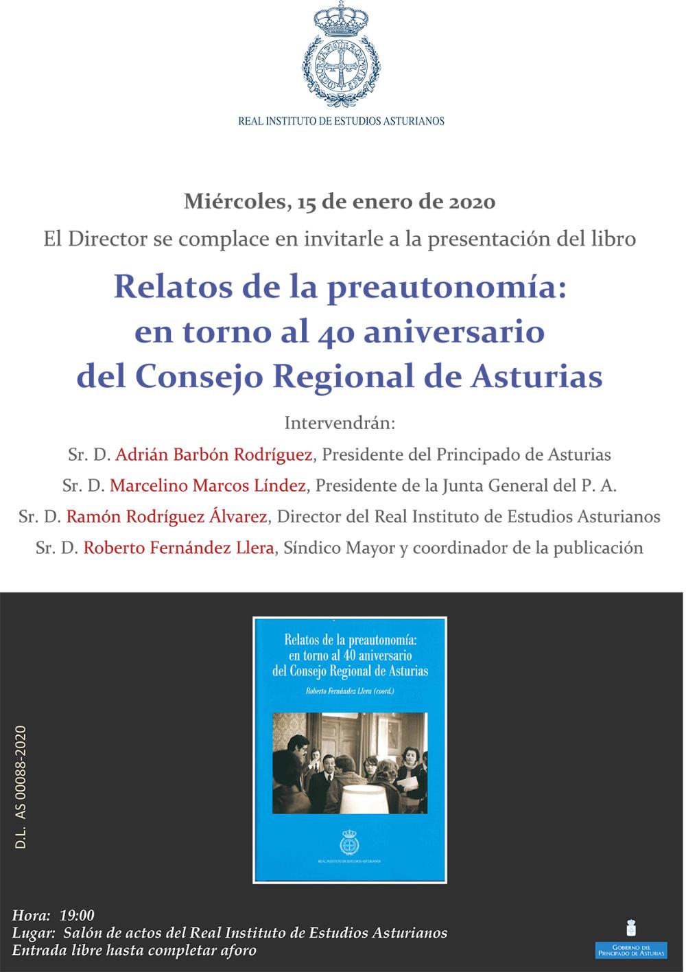 Imagen - Presentación del libro Relatos de la preautonomía: en torno al 40 aniversario del Consejo Regional de Asturias